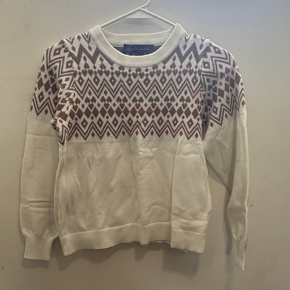 Gloria Vanderbilt White and Brown Geometric Women's Sweater